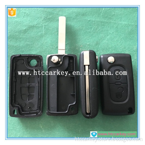 2 button trade assurance Flip key shell no groove blade and without battery holder for peugeot case